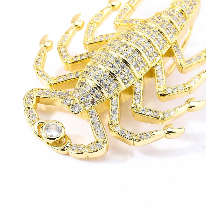 Collier avec pendentif Scorpion Animal 3D en or 18 carats, Zircon glacé avec chaîne en corde pour hommes et femmes, bijoux Chram Hip Hop, cadeau 296v