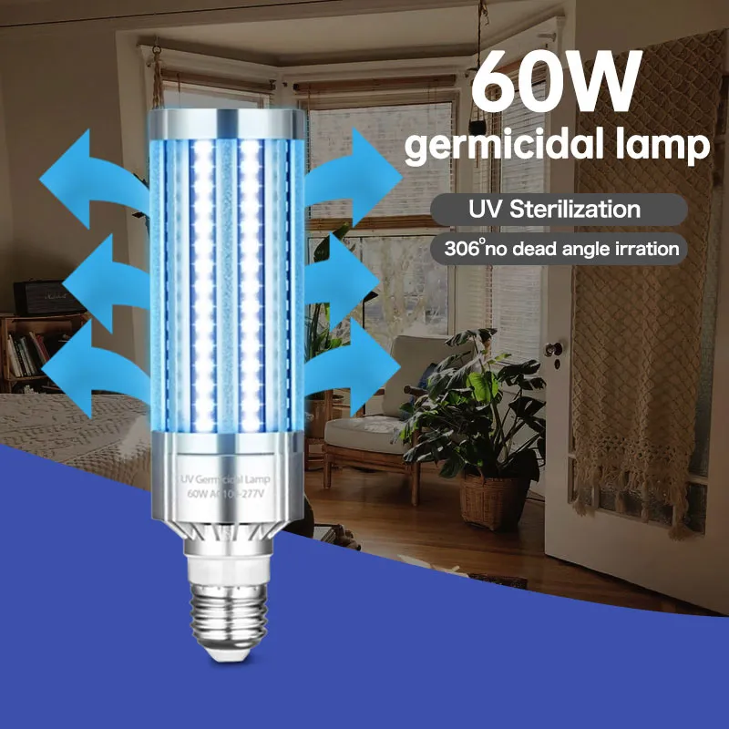 220V110V 60W UVC lampe germicide germicidal UV désinfection télécommandée de désinfection lampe 99 E27 Stérilisation de l'ampoule UVC LED pour 9433967