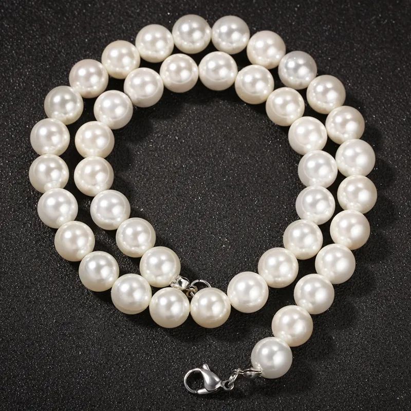 Fashion Mens Pearl Beaded Necklace Hip Hop smycken isade ut hängande halsband 8mm 10mm7625604