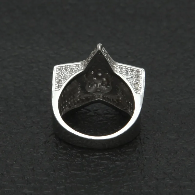 Hip Hop hommes bague en or bijoux de haute qualité étoile à cinq branches cubique Zircon argent anneaux pour hommes