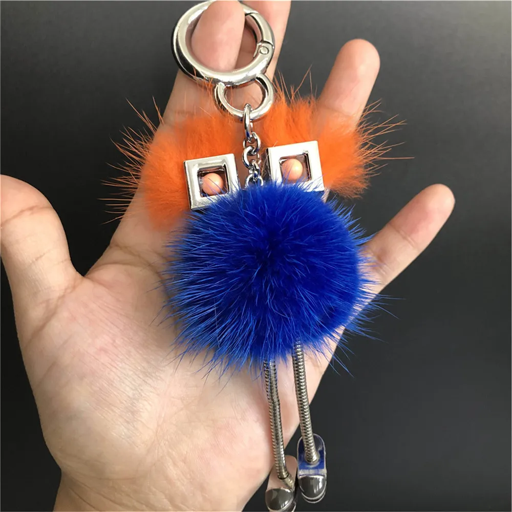 Äkta riktiga päls chick monster robot doll leksak charm päls pompom boll väska charm nyckel kedja nyckelväska biltelefon tillbehör232s