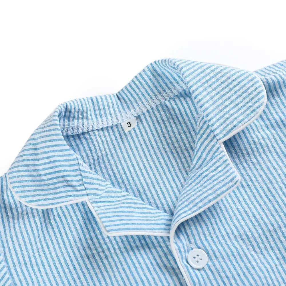 100 cotton seersucker summer pajamas short sleeve stripe boutique home sleepwear for kids 12m12years button up kids clothing Y202636130