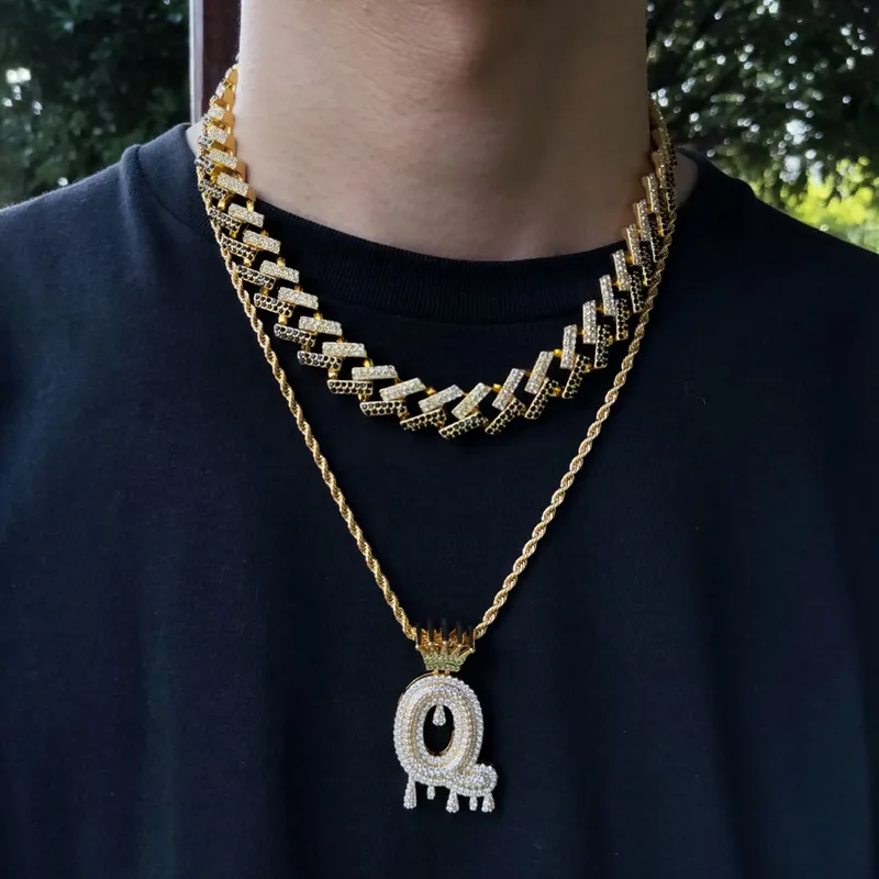 Hip Hop Bling Chains Jewelry Men Iced Out Necklace Gold Silver Black Blue Diamond Miami Cuban Link Chain208i