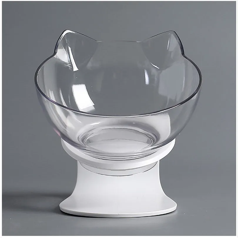 Petacc Pet Bowl Anti-slip Cat Dish Incliné Pet Feeder Avec Base Pente Adapté À La Plupart Des Chats Blanc Et Transparent C19021302