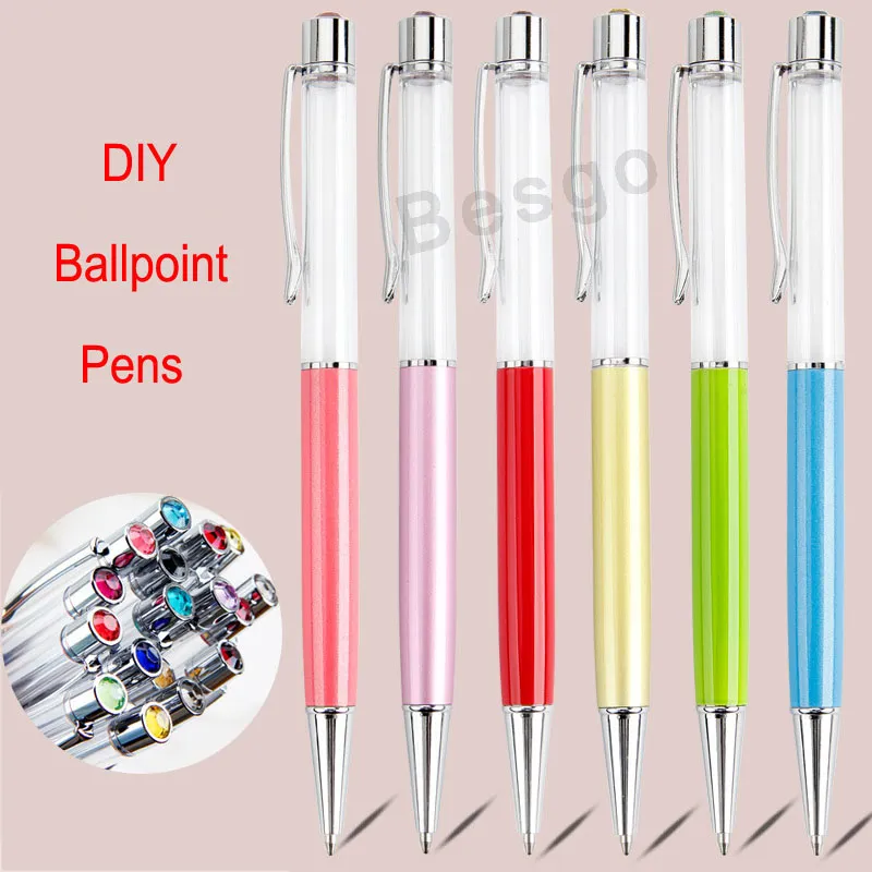 School Students Colorful Crystal Ball Pens DIY Blank Ballpoint Pen Office Signature Ballpoint Pen BH2542 TQQ