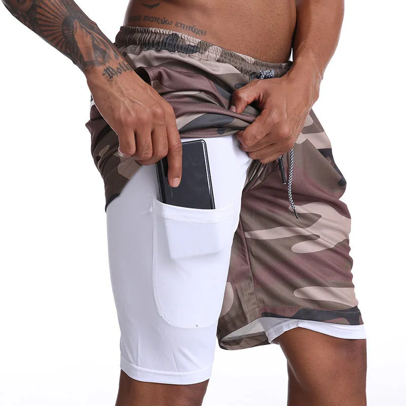 GITF NO LOGO Gym Shorts Men Running Shorts Double-Deck Mens Fitness Bodybuilding Breathable compression Quick Drying