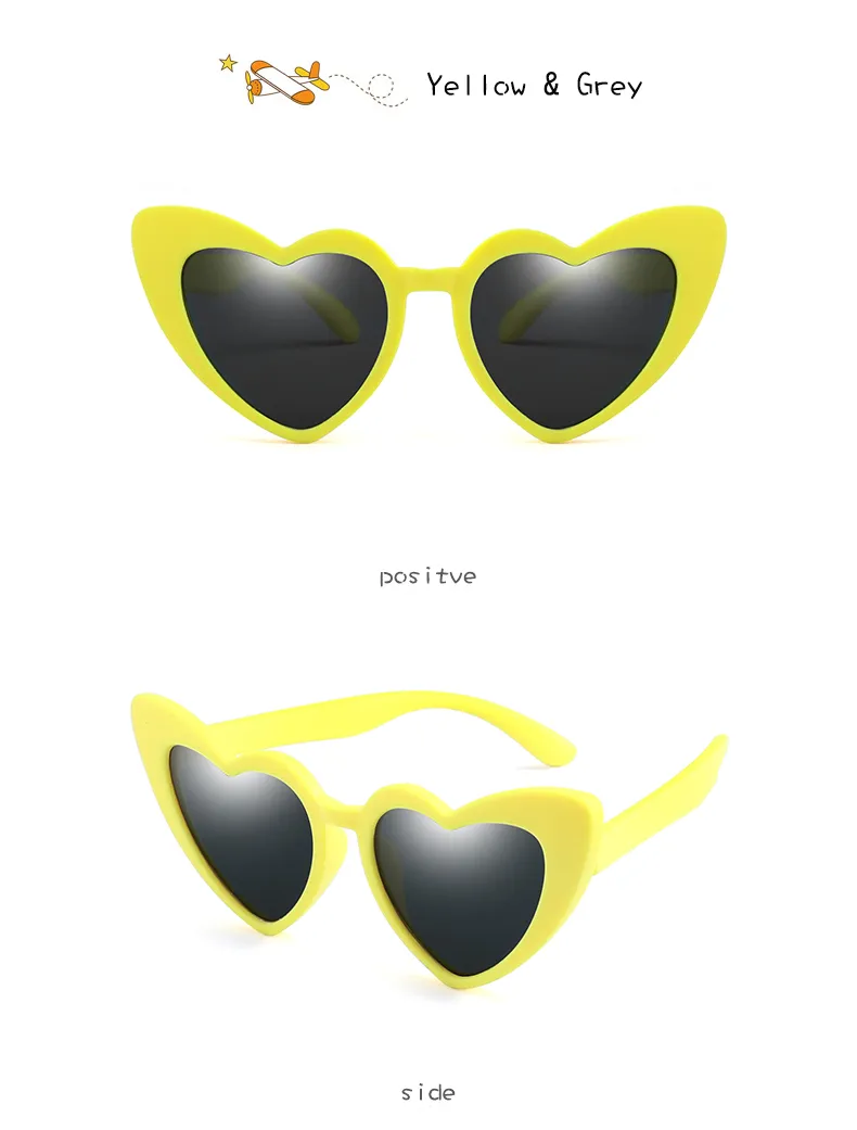 أطفال جدد TR90 Love Heart Sunglasses Kids Bollized Sun Glasses Boys Girls Girls Baby Frend Safety Frame Eyewear200T