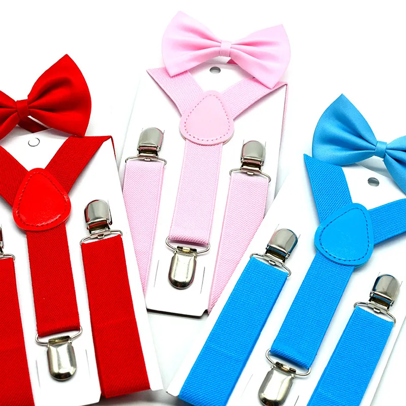 34 Bretelle bambini a colori Fiocco + cravatta Set Ragazzi Ragazze Bretelle Bretelle elastiche a Y con papillon Cintura alla moda o Bambini Neonati da DHL