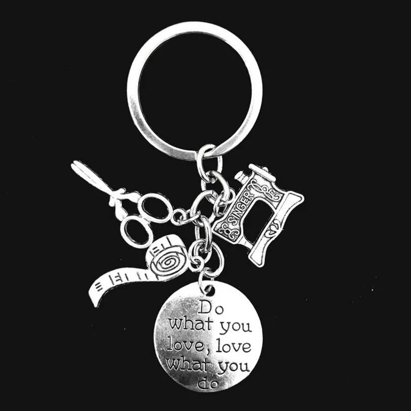 Do What You Love Alphabet Tag Sewing Machine Scissors Tape Measure Charm Keyring Designer Tailor Keychain Creative Couple Jewelry 1834190