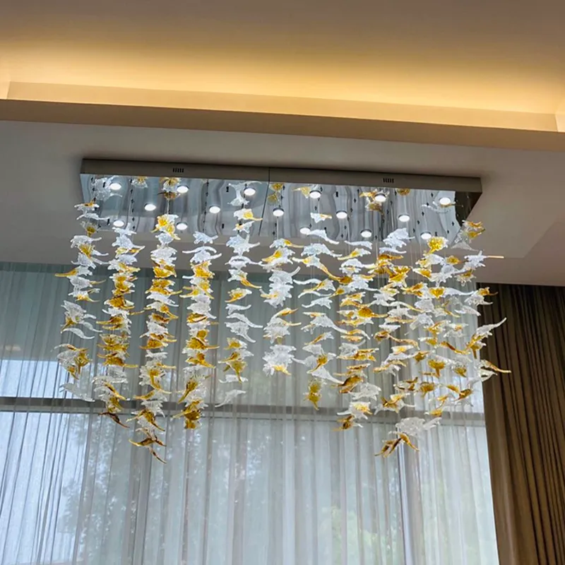 Murano Glass Pendant Lighting Lamps Maple Leaf Italy Designer el Project Chandelier Lamp Hanging Lights for Art Decoration Ambe232W