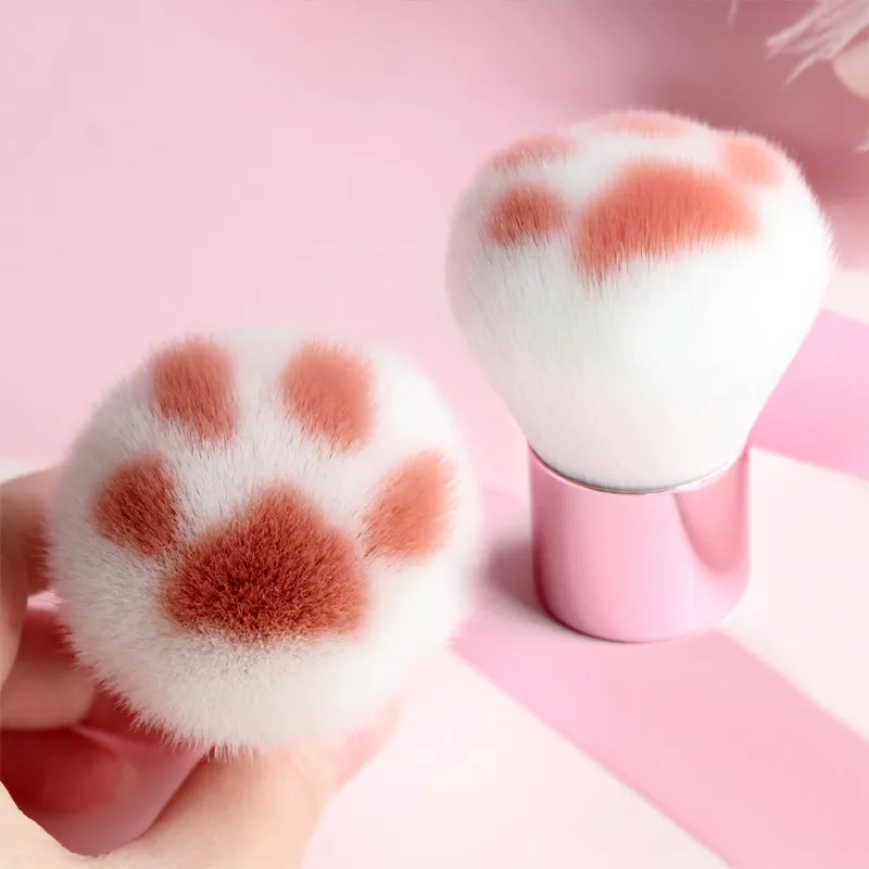 Griffe de chat belle brosse de maquillage de fond de teint fibre synthétique cheveux court manche de bouleau brosse pour le visage Adorable beauté outil de maquillage