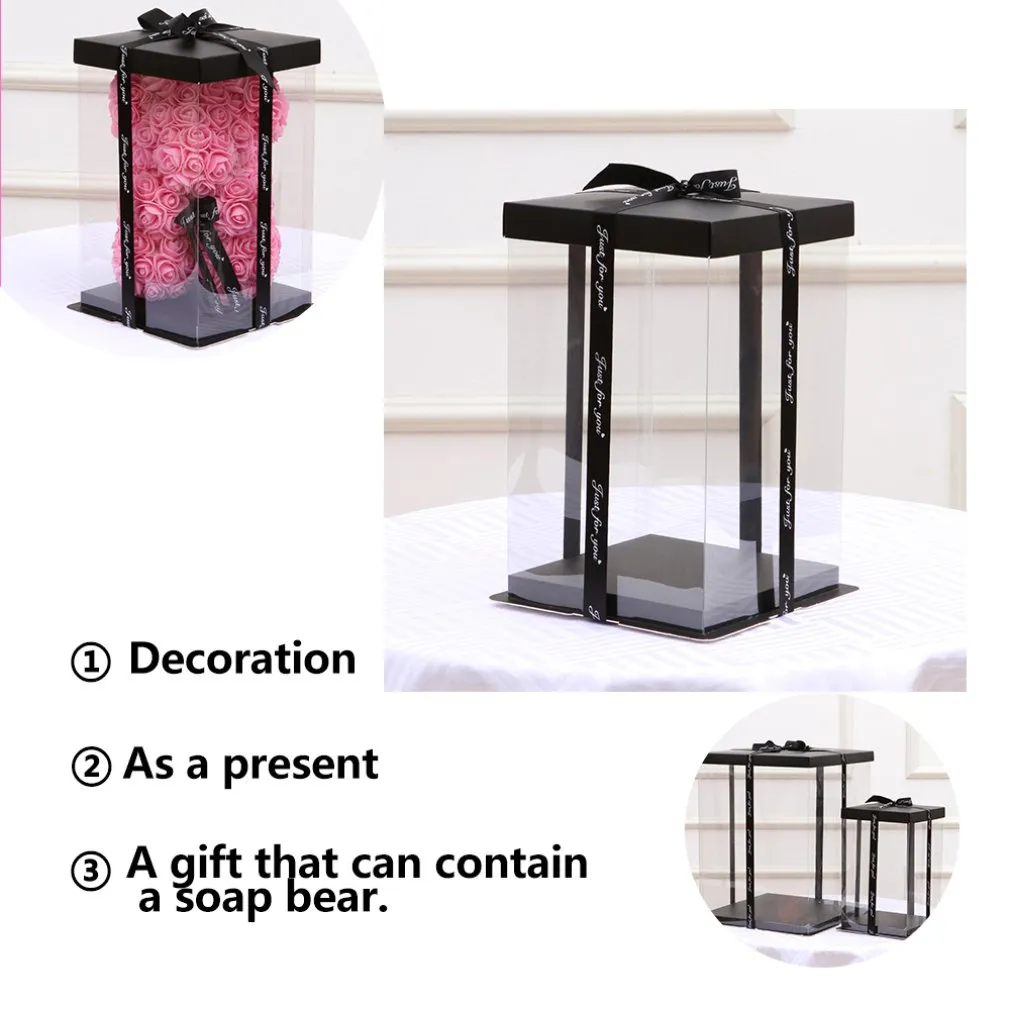 30 5x30 5x40CM 2019 boîte-cadeau vide transparente pour ours en peluche artificiel Rose fleur cadeaux boîte femmes ours en peluche Gift1237l