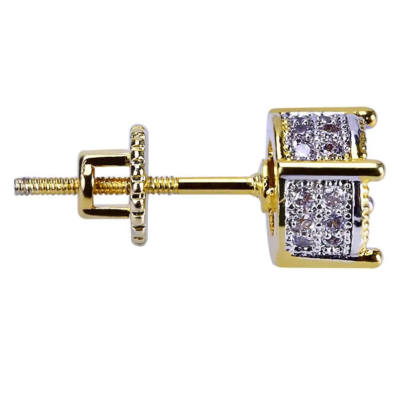 Hip Hop Nowe niestandardowe losowane złoto kolor mikro utwardzony kwadratowy kolczyk z śrubą biżuterią bling dla 222Z