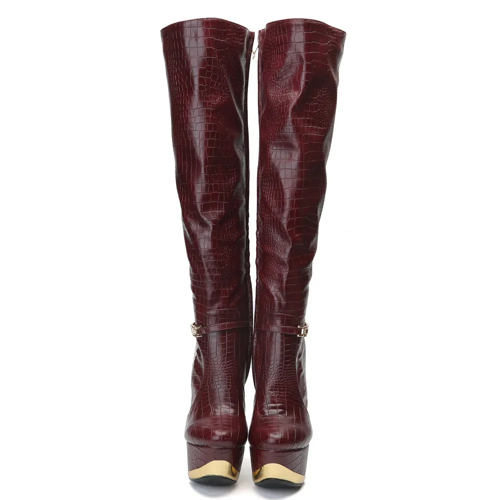 Rontic New Arrival Women Knee High Boots Stiletto High Heel Wine Red Sexy Round Toe Ladies Long Boots 여성 신발 미국 크기 4-15