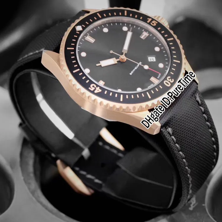 New Fifty Fathoms 50 Fathoms Bathyscaphe 5000-36S30-B52a Rose Gold Black Dial Automatic Mens Watch Nylon Leather Watches PHERETIME 2868