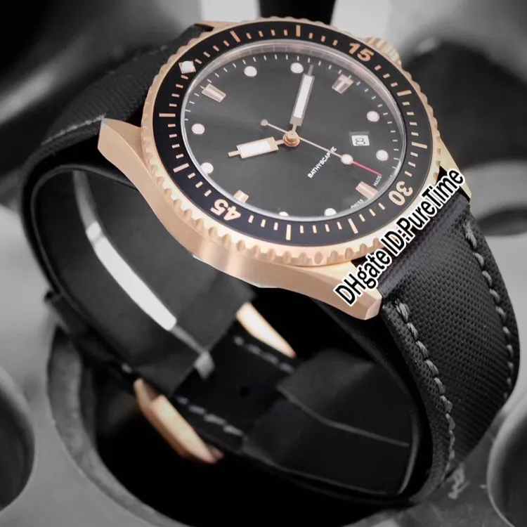 Nieuwe vijftig vadems 50 vadems Bathyscaphe 5000-36S30-B52A Rose Gold Black Dial Automatic Mens Watch Nylon Leather Watches Puretime T01A1 2620
