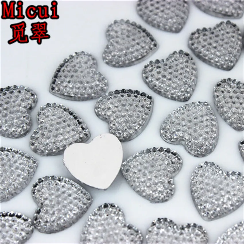 Micui 200 peças 13mm coração acrílico strass cristais com parte traseira lisa sem costura para roupas decorações de vestido acessórios de joias ZZ7432685