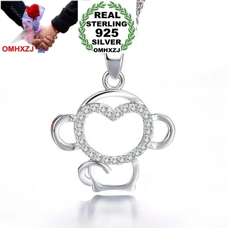 OMHXZJ Wholesale Heart Fashion Hollow Monkey Woman Child Gift Zircon 925 Sterling Silver Pendant Charms PE164 NO Chain Necklace