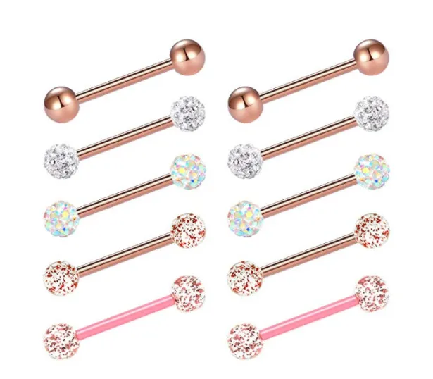 10 pz / pacco gioielli piercing capezzolo anello industriale bilanciere piercing alla lingua sfera di cristallo naso orecchio stud capezzolo piercing al labbro corpo Jew256z