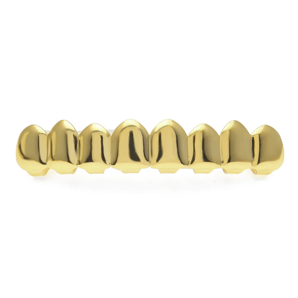 HIP HOP Gold Teeth Grillz Top & Bottom 8 Teeth Grills Dental Cosplay Vampire Tooth Caps Rapper Party Jewelry Gift XHYT1007284i
