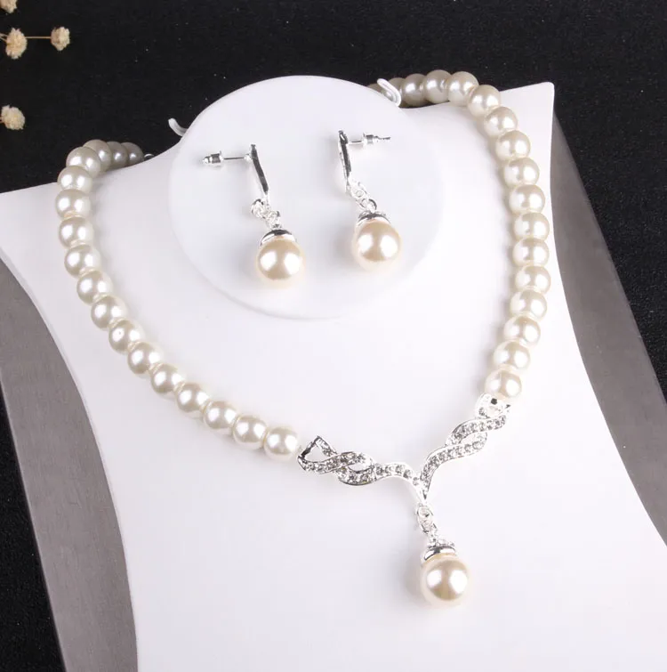 Charming Silver Pearls Bridal Jewelry Sets Suits Necklace Earrings Tiaras Crowns Bridal Accessories Wedding Jewelry Sets 254p