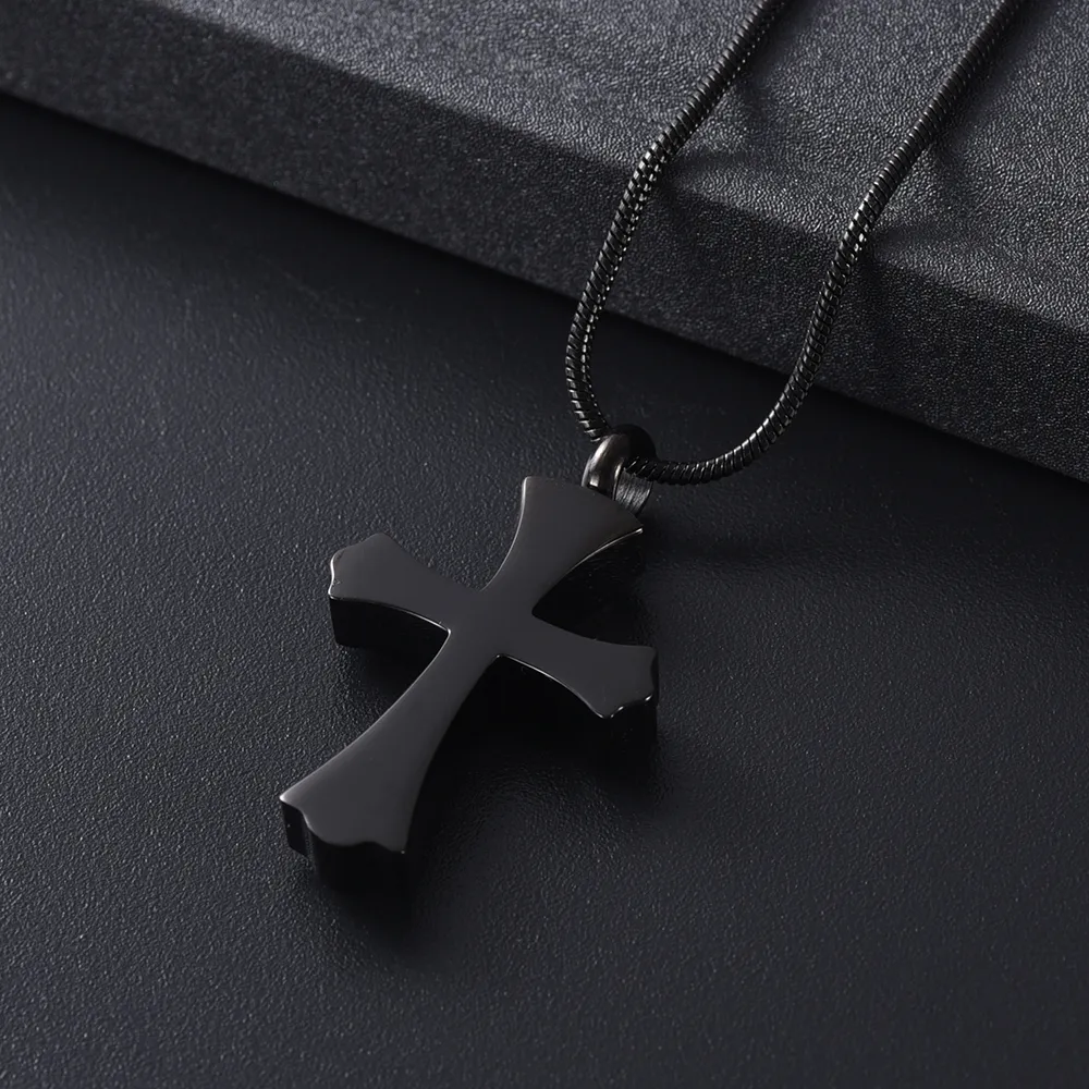 IJD12236 Cool Men Cremation Cross Necklace Funeral Urn Casket for Ashes Holder Stainless Steel Cremation Pendant Funnel & Gi297M