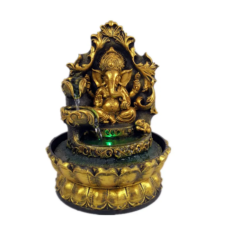 Ręcznie robione hinduskie ganesha statua wewnętrzna fontanna wodna LED Waterscape Dekoracje domu Lucky Feng Shui Ozdoby powietrzne T20038235546