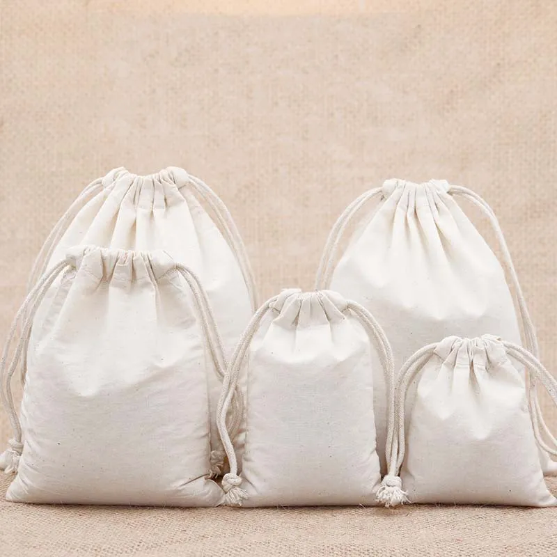 15x20 cm blanc coton plaine cordon pochette sac de noël sac décor à la maison sacs cadeaux organisateur de bonbons goutte 1896