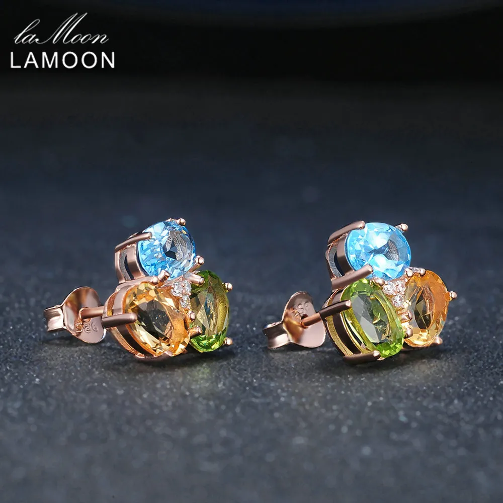 LAMOON 925 Sterling Silver Earrings For Women Gemstone Earring Citrine Peridot Topaz 18K Rose Gold Fine Jewelry S925 LMEI037 CJ191235z