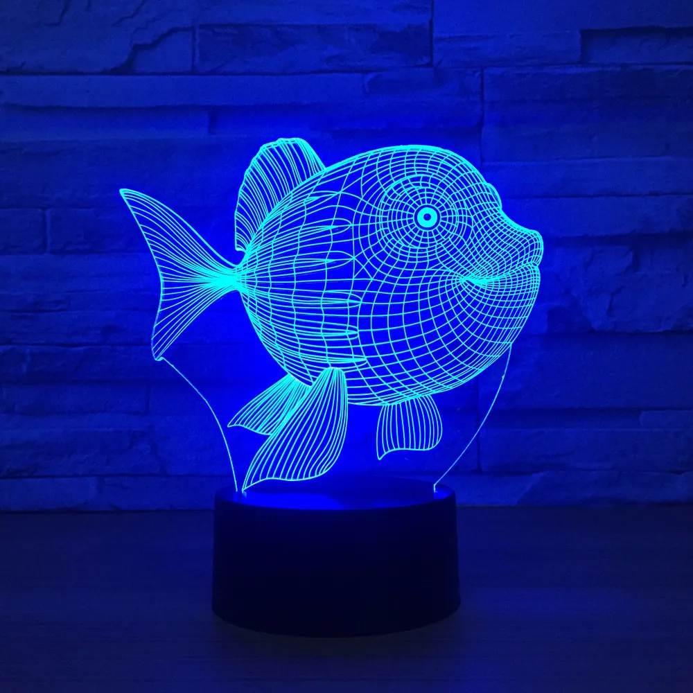 Art Deco Fish 3d светодиодный ночной свет Touch Switch Светодиодные светодиодные светодиодные светодиодные фонари для пластикового мимолета 3D USB.