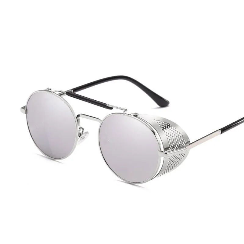 Óculos de sol de luxo retro steampunk goggle redond designer a vapor punk metal escudos de óculos de sol homens mulheres uv400 gafas de sol313a