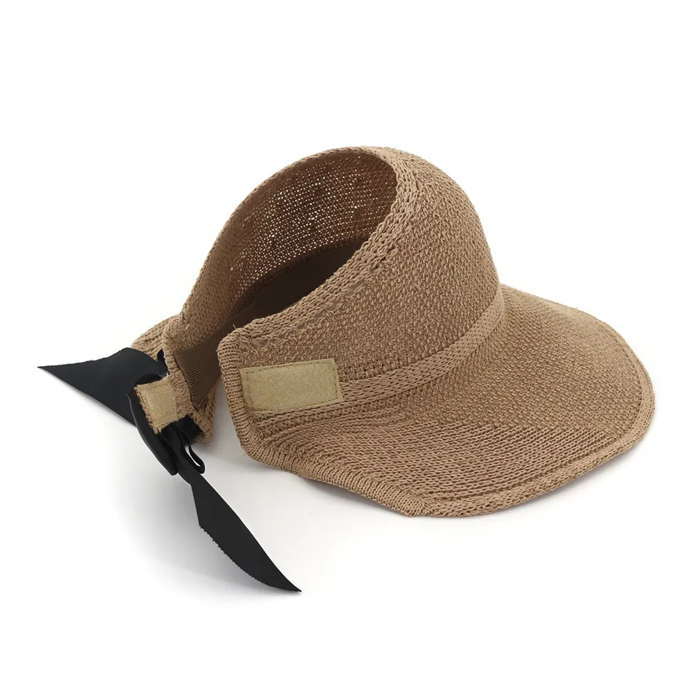 Sommer Mode Frauen Damen Visier Kappen mit Großen Bowknot Dekor Baumwolle Gestrickte Sonnenschutz Hut Falten Top Luft Kappe Sunhat195U