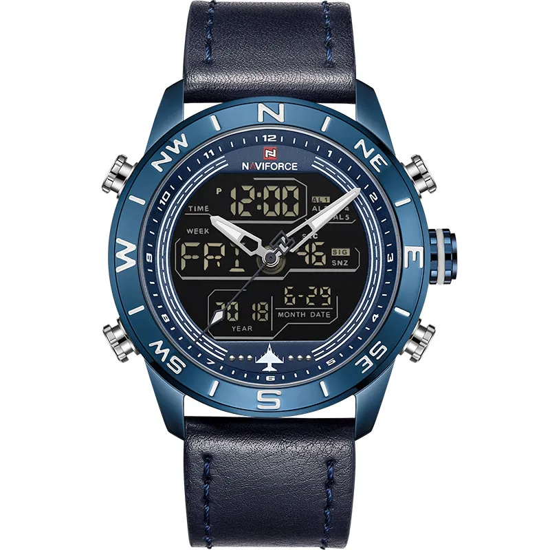 NAVIFORCE Luxus Marke Mens Fashion Sport Uhren Männer Quarz Analog Digital Uhr Leder Armee Militär Uhr Relogio Masculino268D