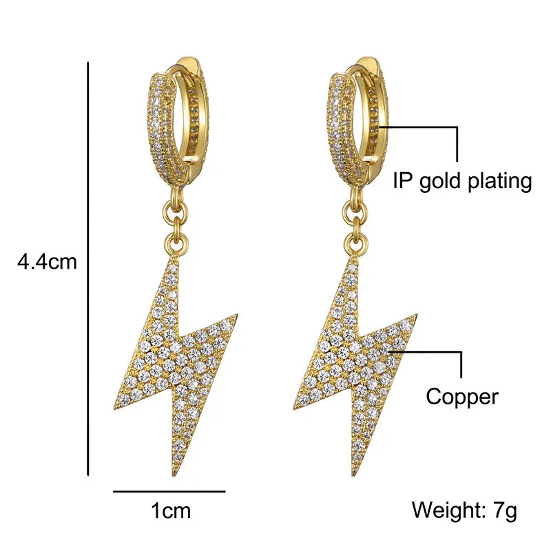 New Fashion Women Mens Earrings Hip Hop Gold Silver Color CZ Diamond Light Earings Iced Out Bling CZ Rock Punk Wedding Gift3101
