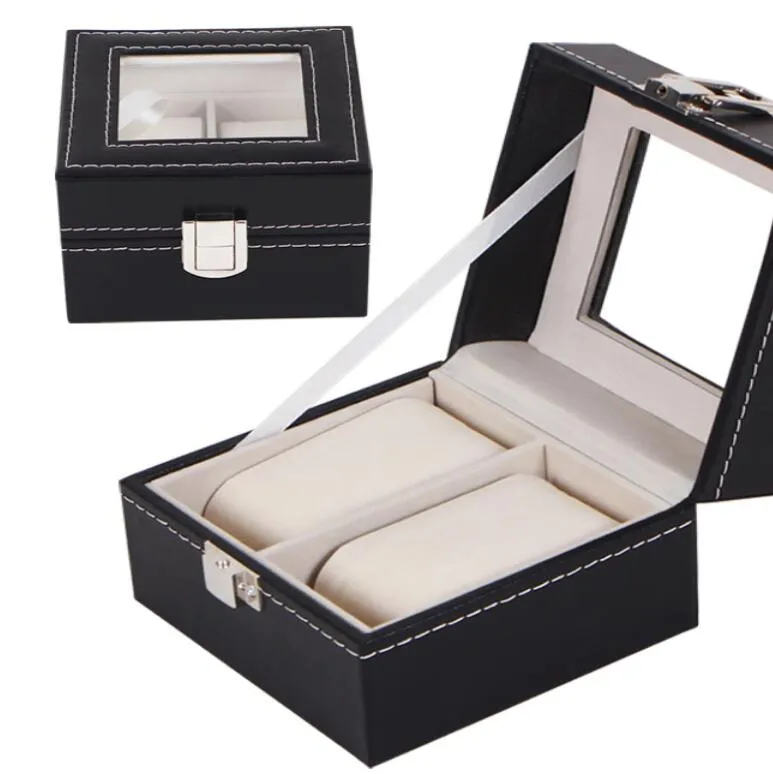 Boîtes de montre en cuir PU 2 3 5 6 10 12 20 24 grilles, boîte de rangement organisateur, présentoir de montre Case198Q