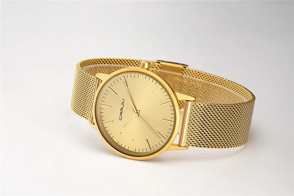 Relogio masculino crrju relógio de ouro masculino aço inoxidável quartzo dourado fino relógios de pulso para homem relógios casuais presente clock3298