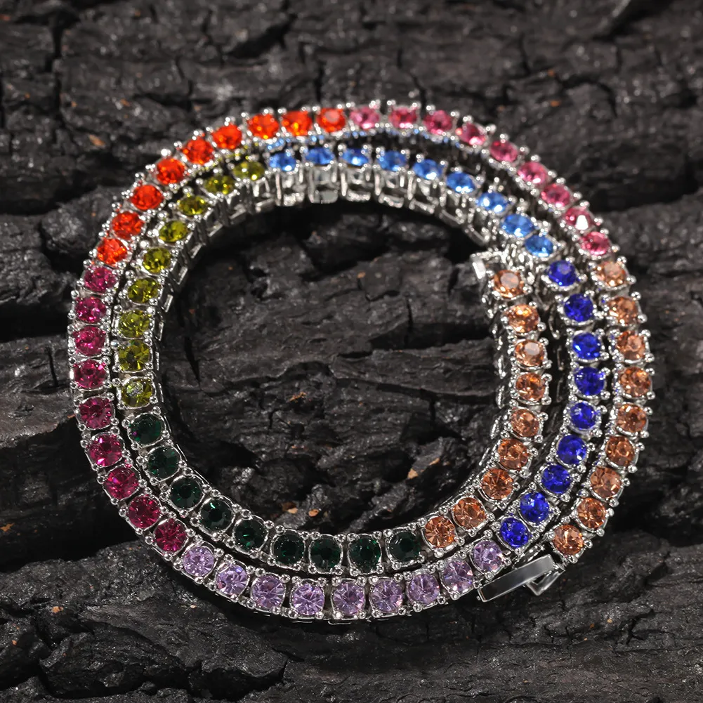 4 мм разноцветные кристаллы, 1 ряд, теннисные цепочки для мужчин, блестящие ледяные бриллианты, хип-хоп, золото, серебро, колье, ожерелье, женское рэперское ювелирное изделие2547