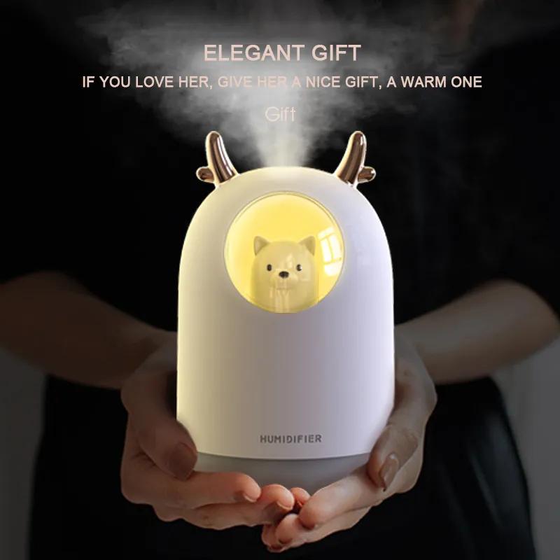 ELOOLE 300ML USB Humidificateur d'air ultrasonique Adorable Pet Cool-Mist Aroma Huile Essentielle USD Diffuseur Mist Maker avec lampe LED Y200416