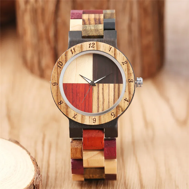 Relógio de casal de madeira natural de luxo feito à mão das mulheres dos homens quartzo analógico display relógio de pulso clássico relógios de bambu multicolorido de madeira 233i