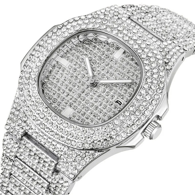 Dropshipping Mens Watches Najlepsze marka luksus mrożony zegarek Diamond Watch for Men Stalom Steel Business Man Hip Hop Ly191226