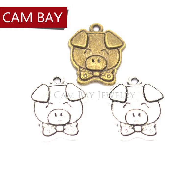 Encanto de cerdo encantador de bronce plateado antiguo, colgante de animales apto para hacer pulseras, accesorios de joyería, accesorios DIY 20 16mm D936288I