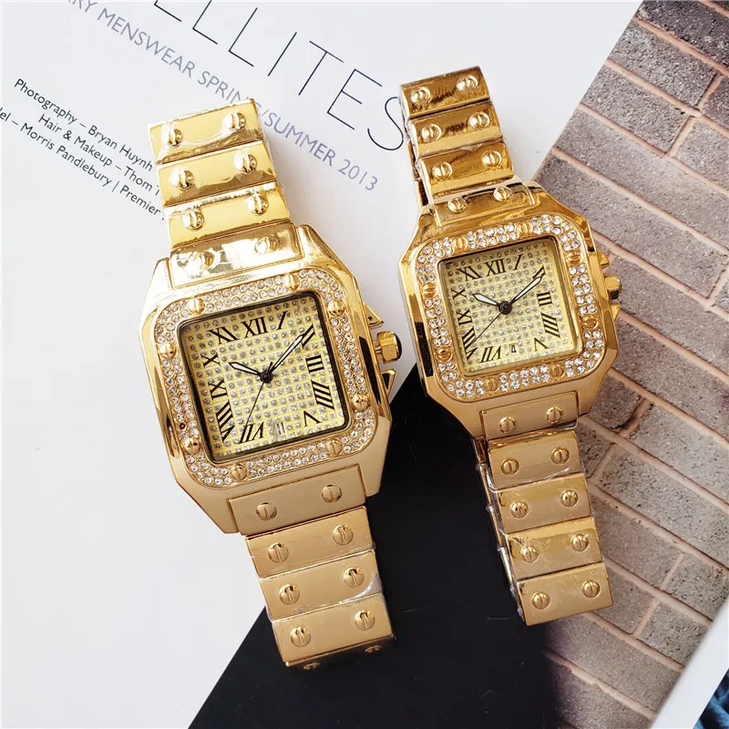 男性と女性の時計クォーツムーブメントアイスアウトカジュアルドレスクロックすべてのダイヤモンドウォッチバッテリーアナログ腕時計スプラッシュスプラッシュSH331H
