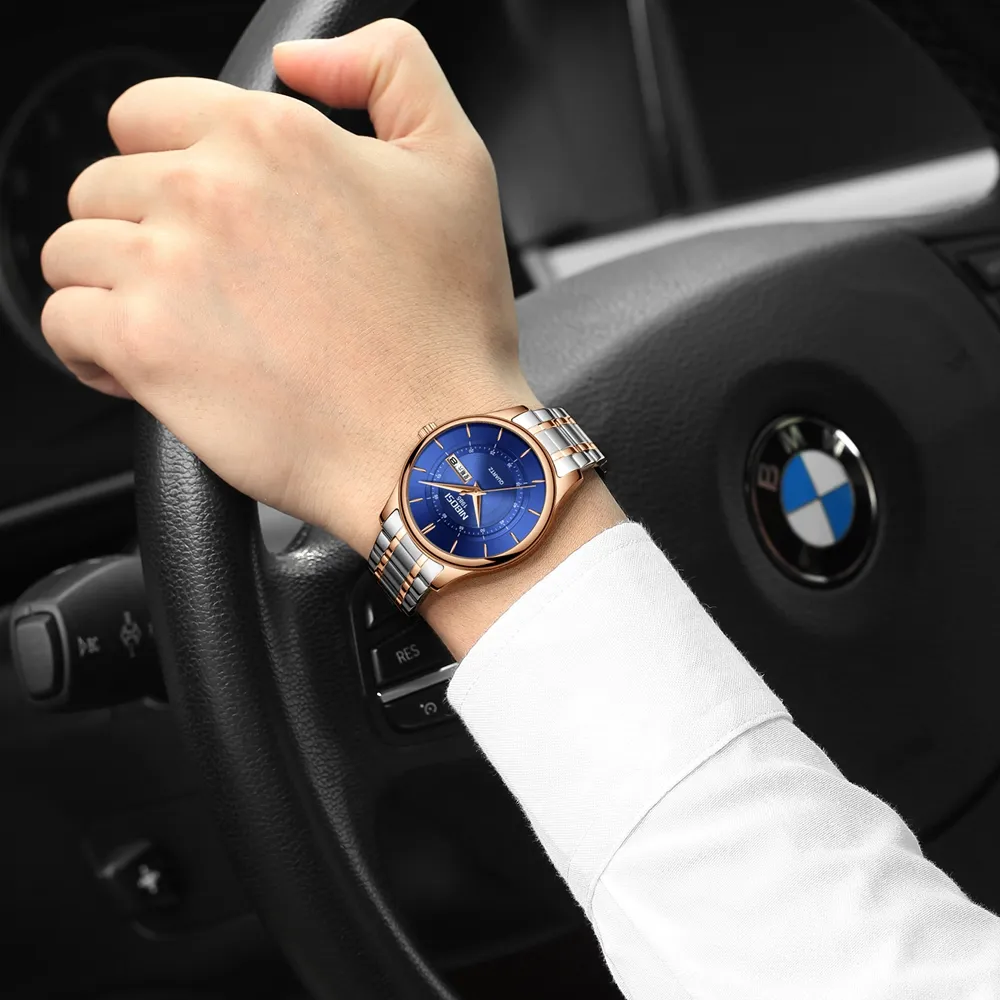 Nibosi hommes montres haut de gamme de luxe mâle horloge en acier cuir affichage semaine Date mode montre à Quartz hommes d'affaires montre-bracelet 301v