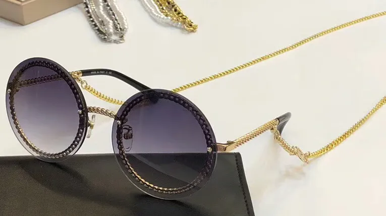 Fashion Round Sunglasses Chain Necklace Sun Glasses Women Fashion Sunglasses Shades New with Box290l