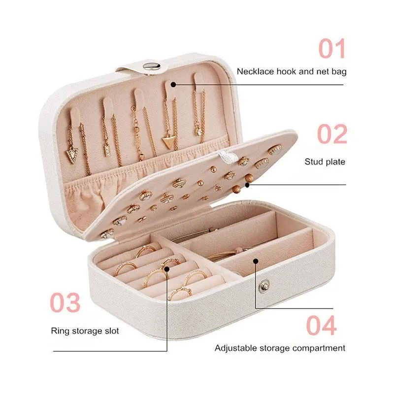 Portable Travel Leather Jewelry Storage High Quality Box Case Holder Earring Necklace Organizer Box With Mirror Inside For Women T192S