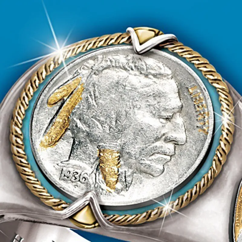 LOTHINSHING HOP MEN TOUT-TONE MEN BANG Rings Buffalo Nickel honorant les bijoux de style ethnique américain