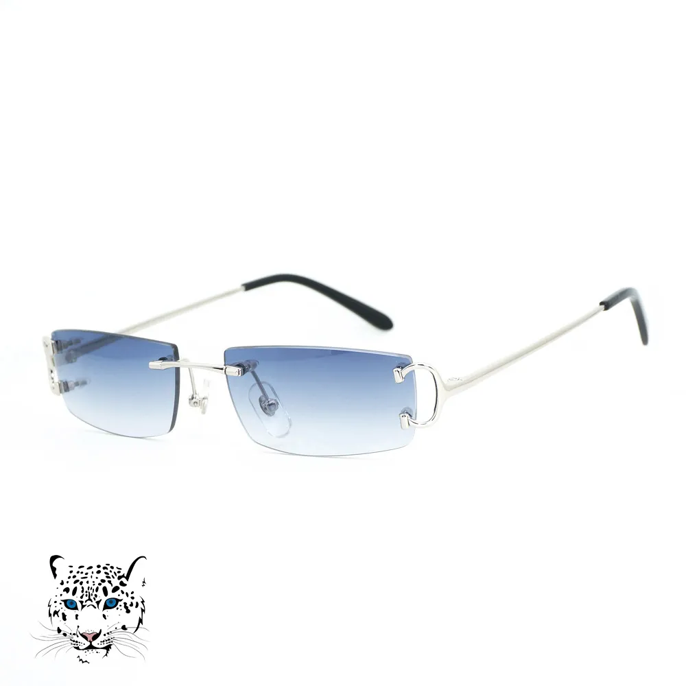 Luxus – Kleine, quadratische, randlose Sonnenbrille für Herren und Damen mit C-Dekoration, Drahtrahmen, Unisex, Luxusbrille für den Sommer, Outdoor, Trave241i