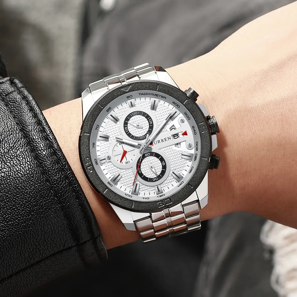 Curren Men Watch Top Brand Brand Luxury Chronograph Quartz Watches inossidabile Acciaio Orologi da polso da polso da polso Renogio Masculino249e