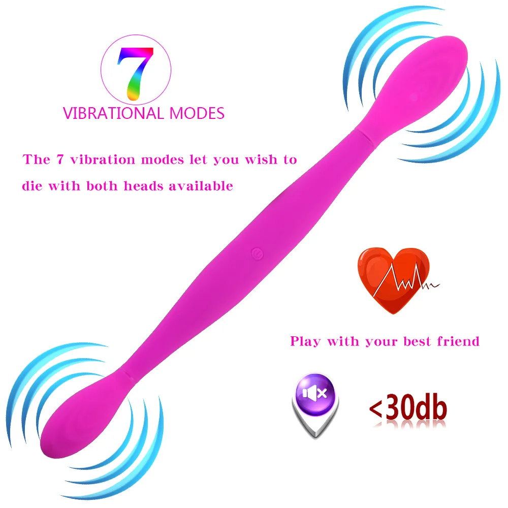 Dubbel Ended Dildo USB Laddningsvibrator Silikon Lesbisk vagina anal Vibrator G Spot Clitoris Stimulator Intime Woman Sex Toy M7894777