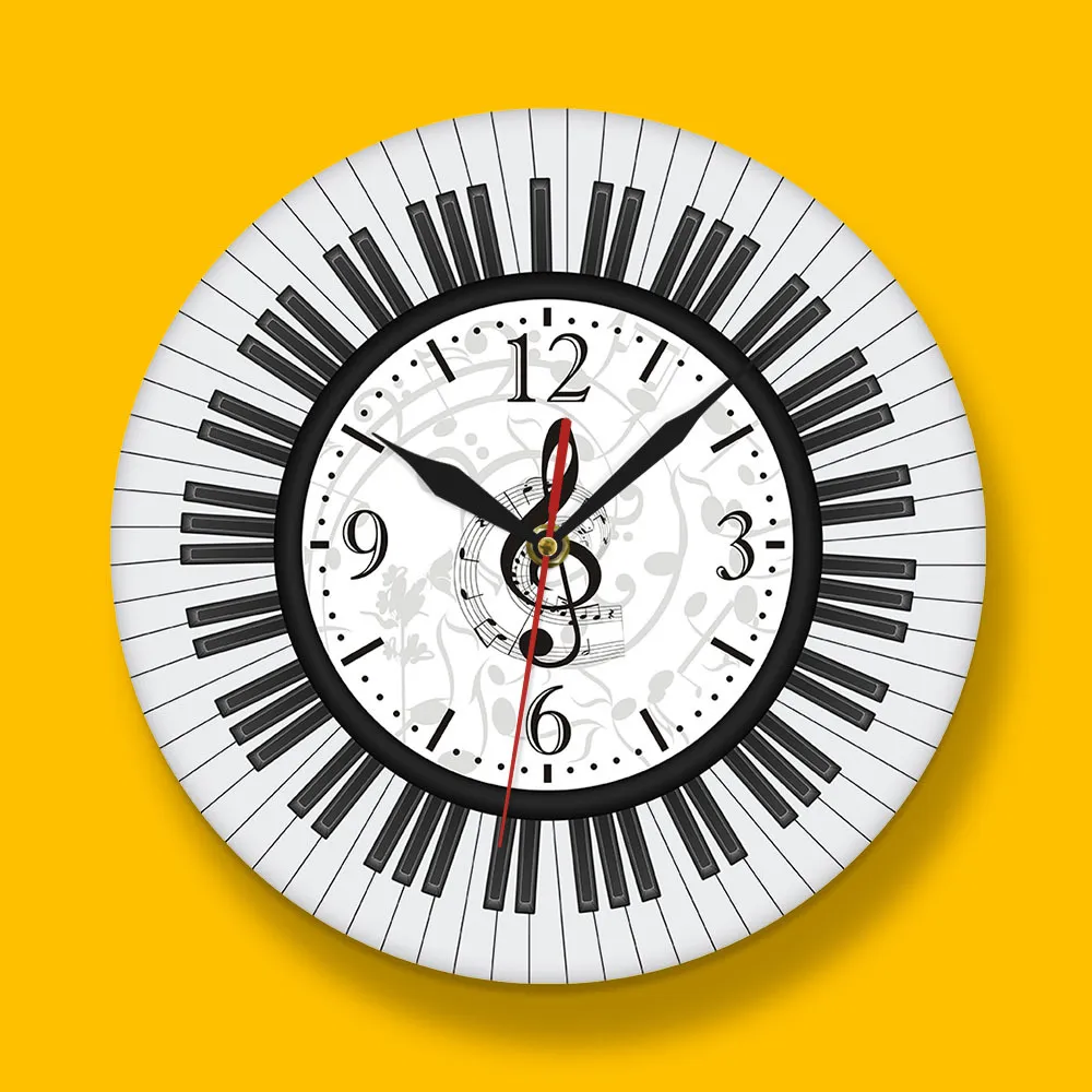 Clavier de piano Treble Clef Art mur moderne Murau de mur moderne Remarques Musical Black and White Watch Music Studio décor Pianist Gift Y205568793